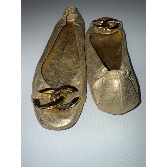 Juicy Couture Gold Leather Ballet Flats Chain Accent Made in Italy Women's 7.5 - Picture 6 of 7